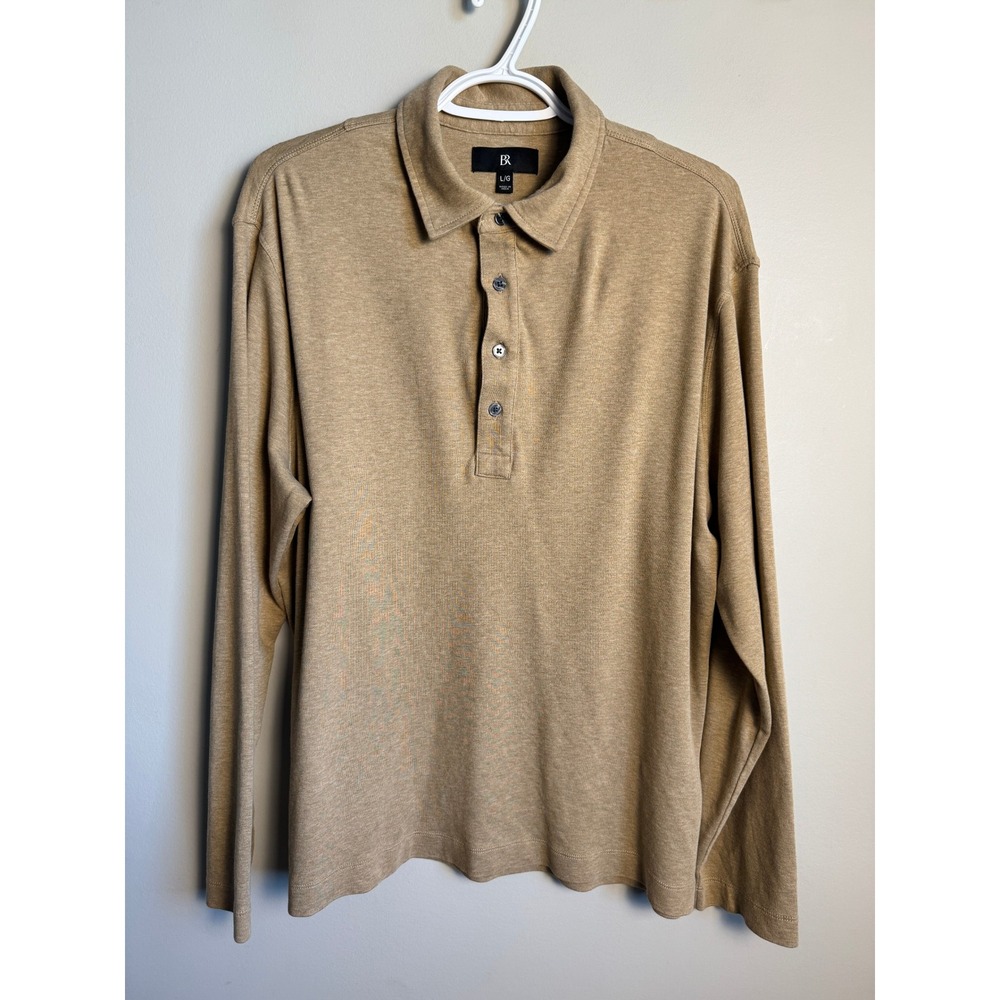 Banana Republic Mens Tan Long Sleeve Luxury Polo L Classic Basic Neutral Preppy
